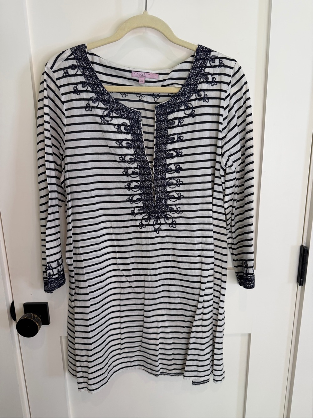 Calypso St. Barth Navy & White Striped Embroidered Jacket